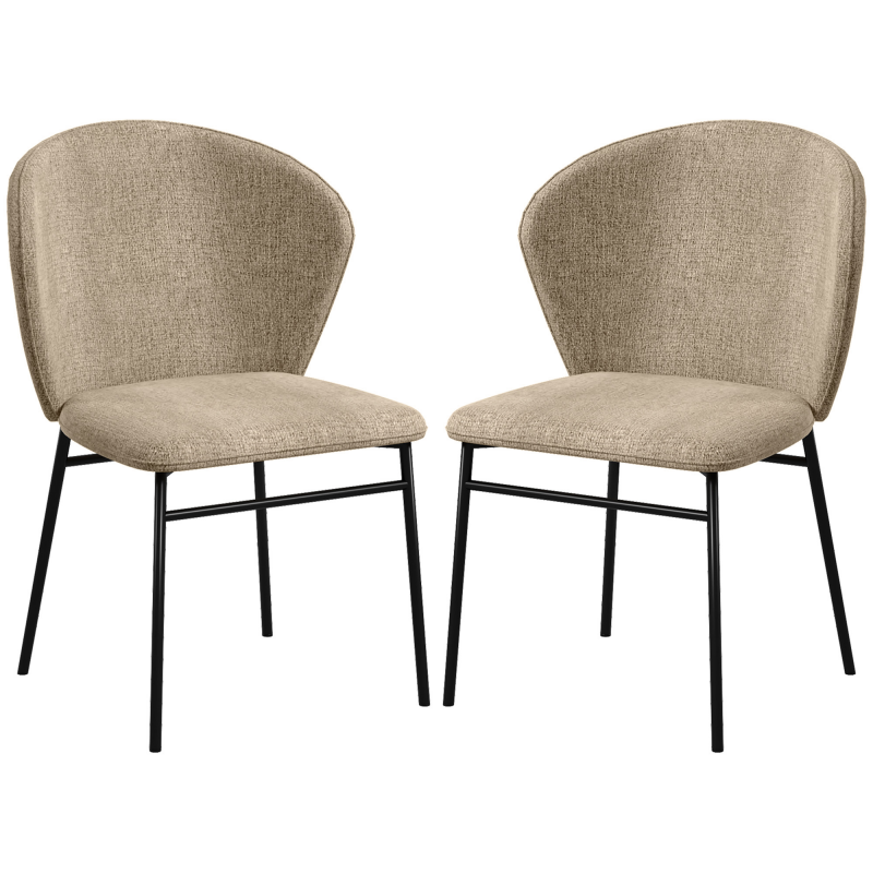 HOMCOM 2er-Pack Esszimmerstühle, Küchenstuhl, gepolsterter Sitz aus Leinenoptik-Stoff, stabile Stahlbeine, modernes Design, helles Braun Aosom – Bild 1 von 2
