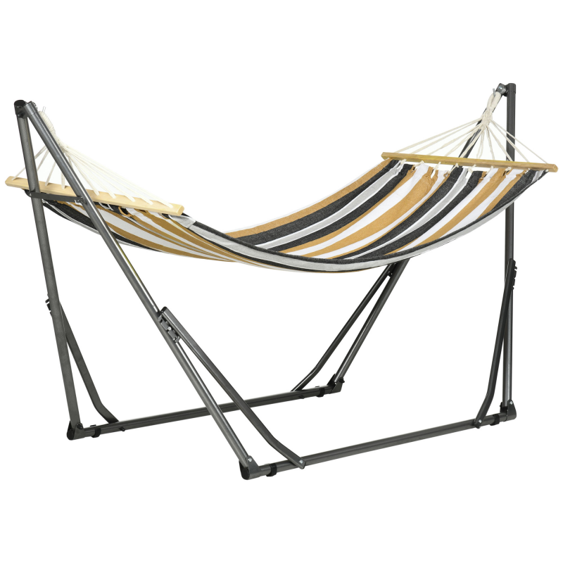Outsunny Gartenklapp-Hängematte Wäscheständer mit gebogenem Metallgestell Epoxy-Hängematte auf Ständer 1 Platz Maximale Belastung 120 kg Maße 270L x 100B x 94Hcm Aosom – Bild 1 von 2