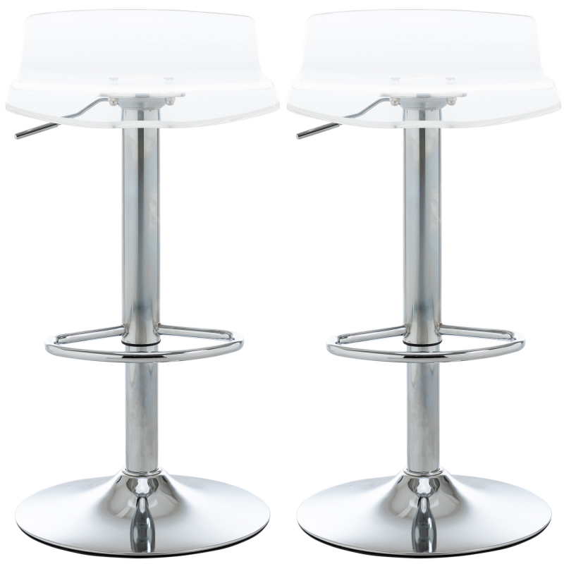 HOMCOM Set mit 2 zeitgenössischen Design-Barhockern, transparente Acryl-Sitzfläche und verchromtes Metallgestell - 360° drehbar - höhenverstellbar mit Fußstützen - transparent Aosom – Bild 1 von 2
