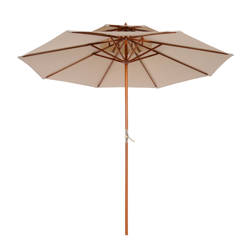 Outsunny Gerader Sonnenschirm Garten Sonnenschirm rund Sonnenschirm aus Holz 2 Dach Polyester 180 g/m² Durchmesser 2,7 x 2,6H m beige Aosom – Bild 1 von 2