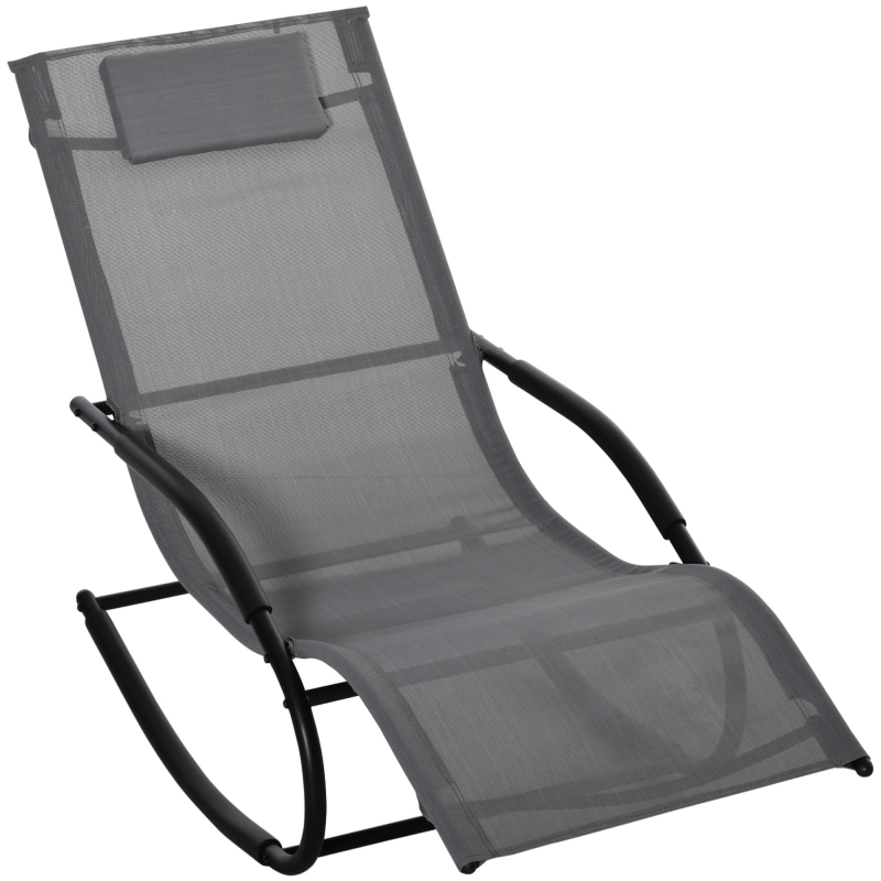Outsunny Schaukelstuhl mit ergonomischem Rocking Chair mit Kopfstütze und Armlehnen verzinktes Metall Textilen 63 B x 160 T x 88 H cm Grau Aosom – Bild 1 von 2