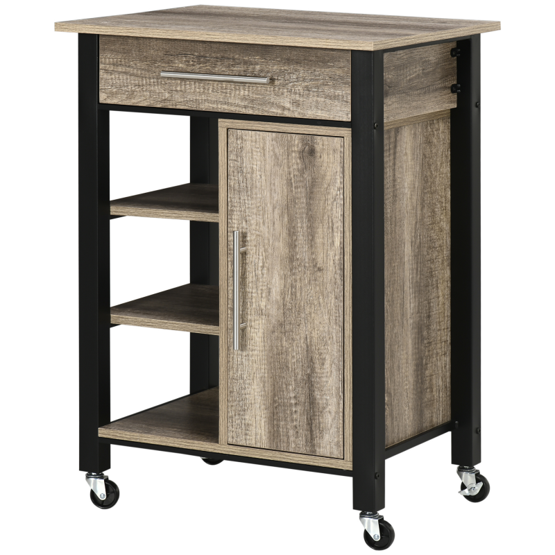HOMCOM Küchenwagen auf Rollen mit Schublade - Maße 60 x 50 x 84,5 cm - Schwarz und Holzoptik Aosom – Bild 1 von 2