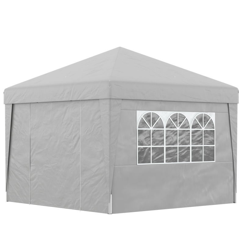 Outsunny Gartenpavillon Pop-up Faltbarer Pavillon Zelt für Empfänge 3 x 3 m UV-Schutz 30 + mit Fenstern Seitenwände Transporttasche Sandsäcke grau Aosom – Bild 1 von 2