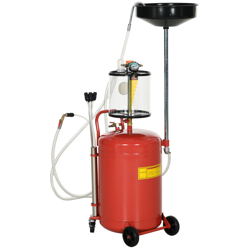DURHAND Tragbarer Altöl-Absauger 2-in-1 mit höhenverstellbarem Trichter und pneumatischem Ölabscheider mit 80L, ausgestattet mit Rädern und in Rot Aosom – Bild 1 von 2