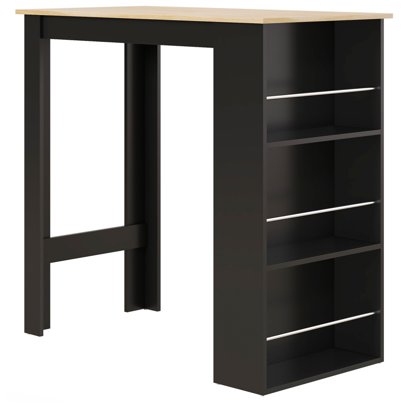 HOMCOM Tisch Bistrotisch hoher Küchentisch Stehtisch - Maße 112L x 57B x 106H cm - 3 Regale - Schwarz Aosom – Bild 1 von 2