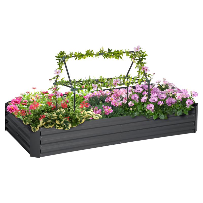 Outsunny Hochbeet Pflanzkasten aus Metall rechteckig mit großer Kapazität 180 x 90 x 29,5 cm mit Pfählen für Tomaten und Kletterpflanzen Aosom – Bild 1 von 2