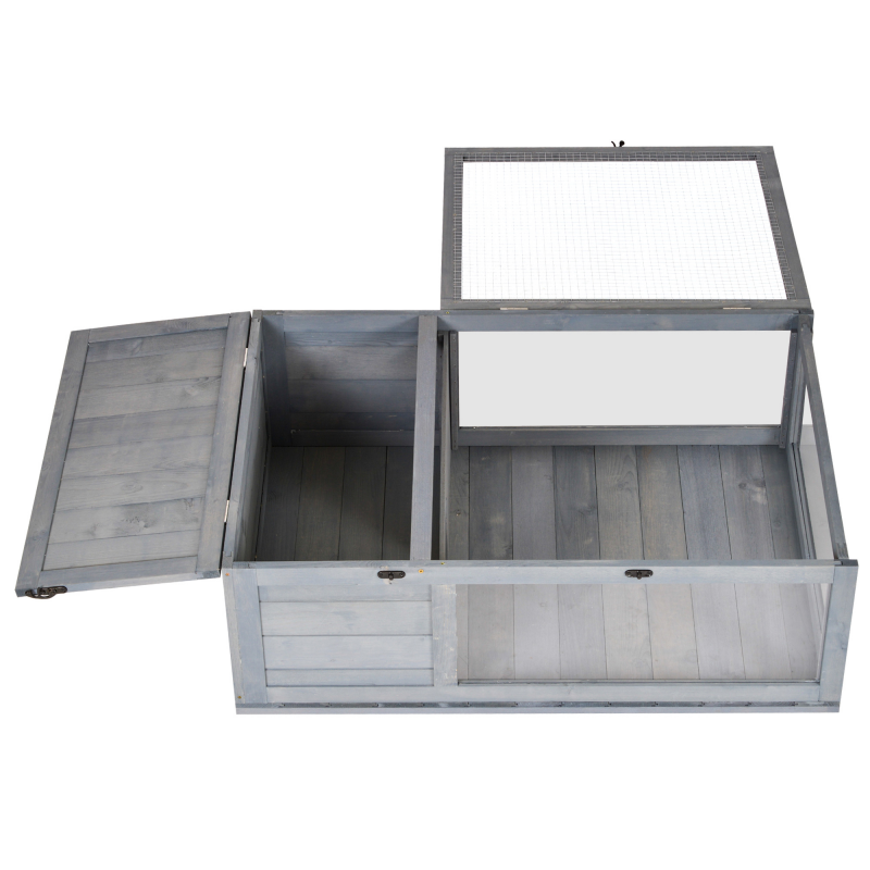 PawHut Hausgehege Käfig Lebensraum für kleine Tiere Schildkröten mit 2 Bereichen 91 x 60,5 x 32 cm Massivholz grau Aosom – Bild 1 von 2