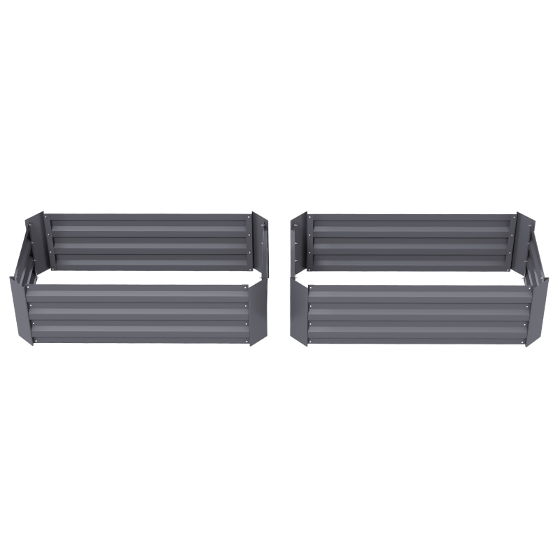Outsunny Set mit 2 quadratischen Hochbeeten für den Garten 100L x 50B x 30H cm - gewelltes Stahlblech in Grau Aosom – Bild 1 von 2