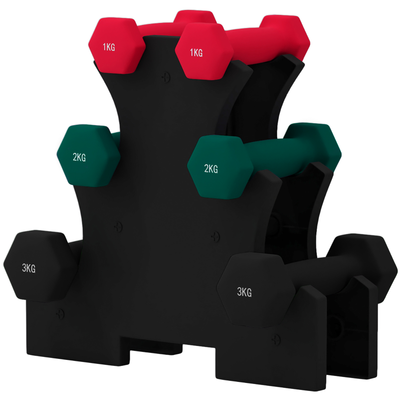 SPORTNOW Kurzhantelset hexagonal insgesamt 12 kg - inklusive Hantelständer - für Krafttraining, 6 Hanteln - 2 x 1kg, 2 x 2kg, 2 x 3kg Aosom – Bild 1 von 2
