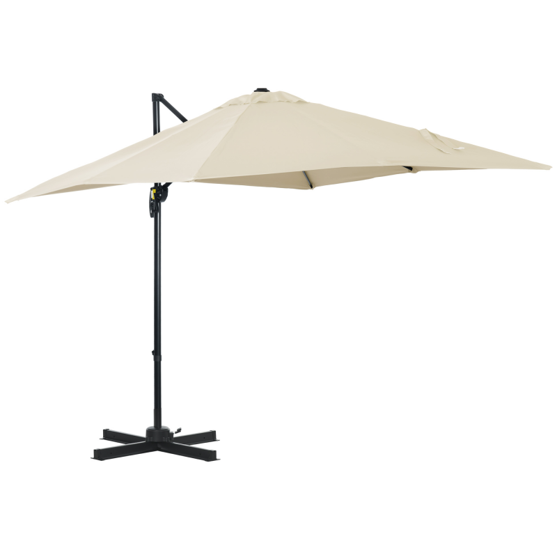 Outsunny Quadratischer neigbarer versetzter Sonnenschirm mit Kurbel und Stahlfuß, Maße 2,5L x 2,5B m, Aluminium, hochdichte Polyesterbespannung in Creme Aosom – Bild 1 von 2