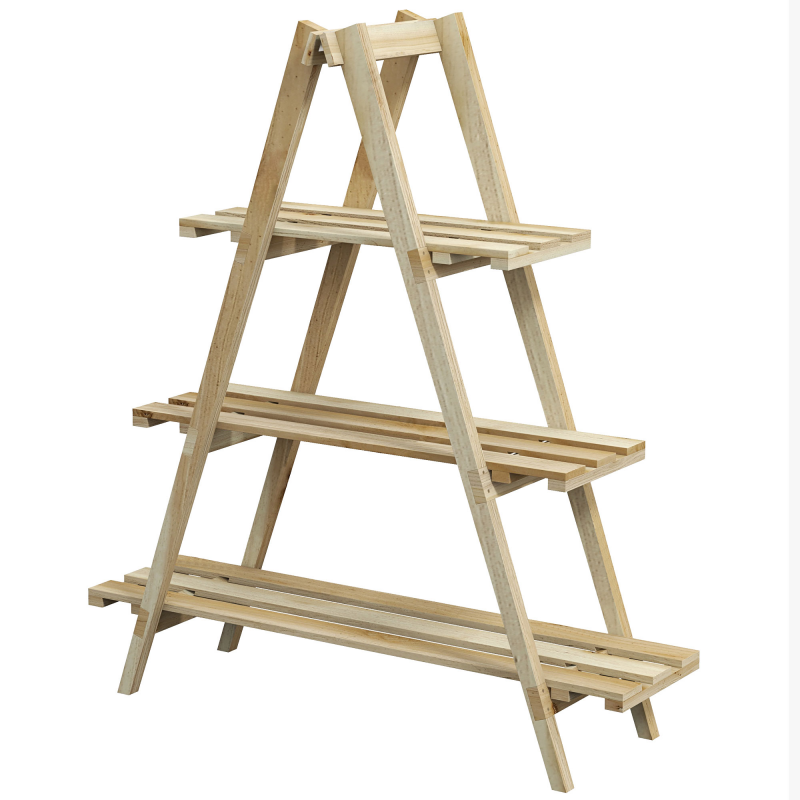 Outsunny Pyramidenförmiges klappbares Blumenregal aus Holz - Holzpflanzenständer mit 3 Regalen - Abmessungen 100L x 36B x 112H cm - helles Massivholz aus Fichte Aosom – Bild 1 von 2