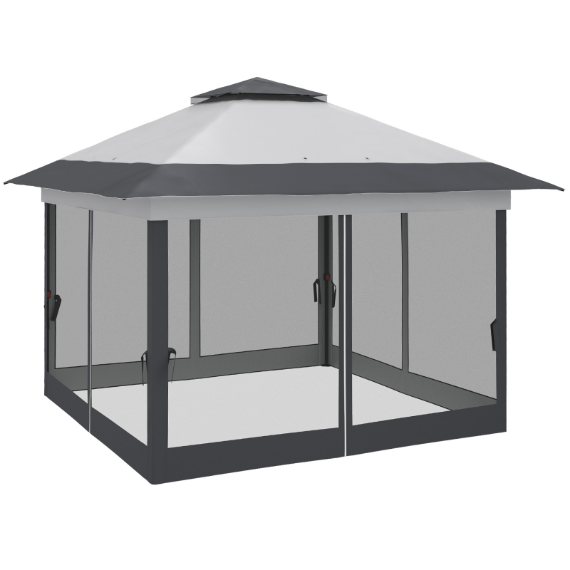 Outsunny Gartenpavillon Pop-Up-Faltpavillon aus Stahl Polyester Moskitonetze + Transporttasche mit Rollen Grau Aosom – Bild 1 von 2