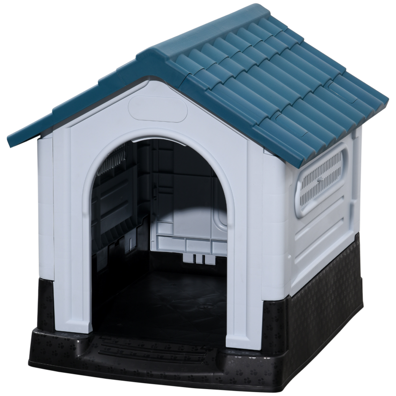 PawHut Hundehütte Draußen für kleine und mittelgroße Hunde - 64,5 x 57 x 66 cm - Weiß und Blau Aosom – Bild 1 von 2