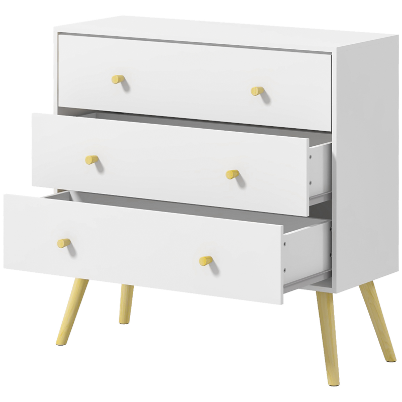 HOMCOM Kommode 3 Schubladen skandinavisches Design schmale abgeschrägte Beine Holz Kiefer Spanplatten Weiß 80 x 30 x 80 cm weiß Aosom – Bild 1 von 2