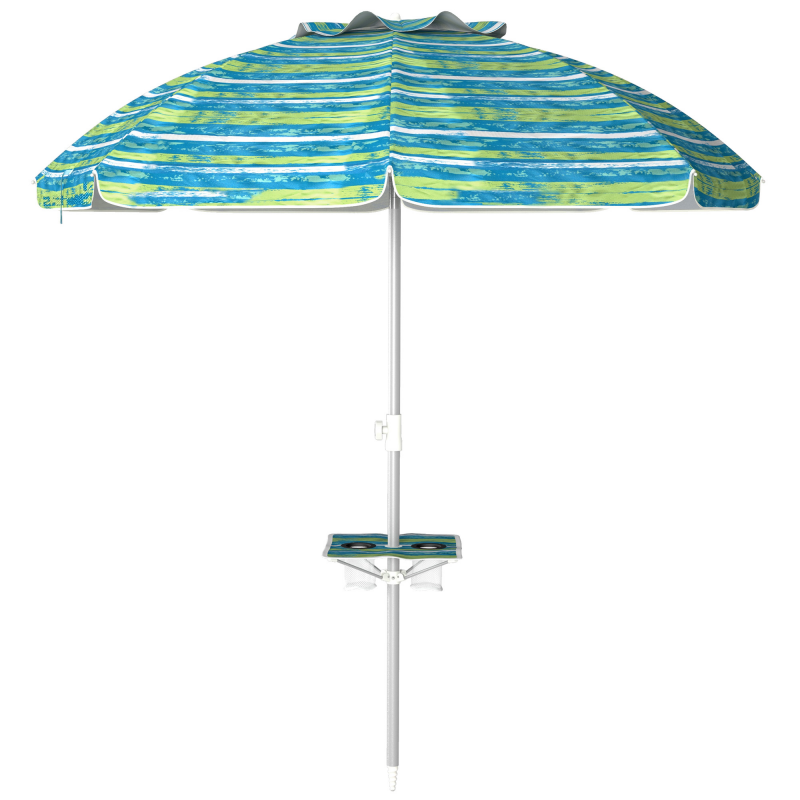 Outsunny Strandsonnenschirm neigbarer Sonnenschirm Außenschirm rund Ø 190 cm Höhenverstellbar - Tisch mit Getränkehalter Tragetasche inklusive UV50+ Schutz Aluminium Polyester mehrfarbig Aosom – Bild 1 von 2
