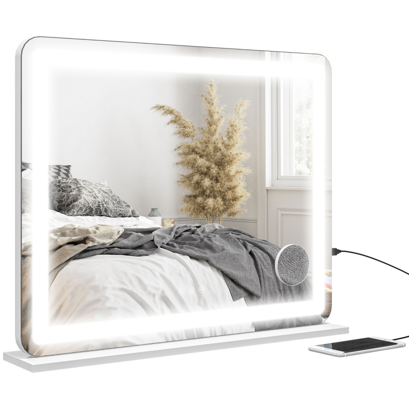 HOMCOM LED Spiegel Make-up Spiegel mit 3 Lichtmodi 10-fache Vergrößerungsfunktion, USB-Ladeanschluss, Touch-Steuerung - 80 x 62 cm Aosom – Bild 1 von 2