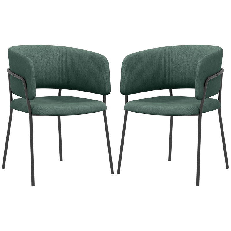 HOMCOM 2er-Set Esszimmerstühle mit Stuhlbeinen aus Stahl, gepolsterten Sitzflächen aus samtigem Stoff, für Esszimmer, Wohnzimmer, Küche, Maße: 57L x 53B x 73H cm, Grün Aosom – Bild 1 von 2