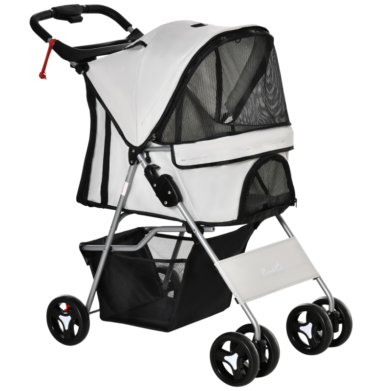 PawHut Buggy-Kinderwagen für Hunde 75L x 46B x 94H cm faltbar wasserdicht 600D Oxford-Gewebe 4 Räder grau Aosom – Bild 1 von 2