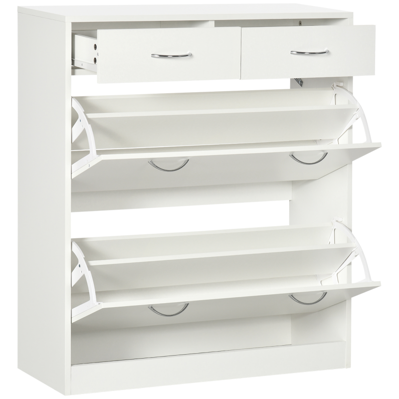 HOMCOM Schuhschrank Schuhablage - 2 Schubladen und 2 klappbare Türen mit verstellbarem Regal - 80 x 30 x 91,5 cm - Alu-Griffe, weiß Aosom – Bild 1 von 2