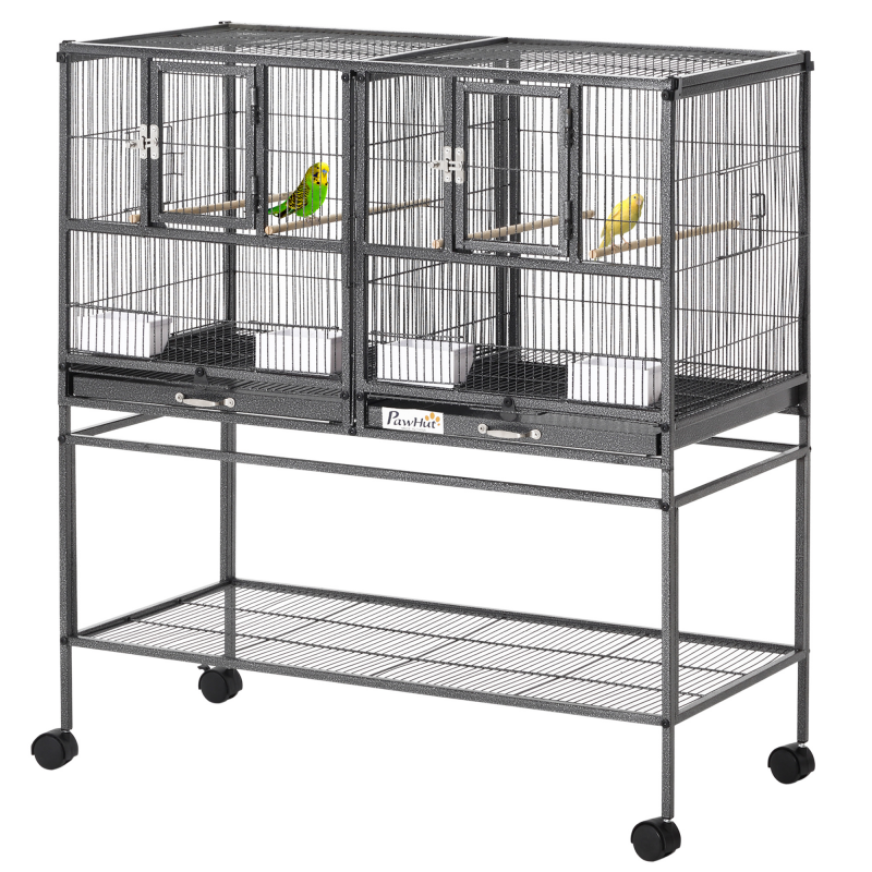 PawHut Vogelkäfig mit Futterschale und Sitzstange 95L x 45,5B x 102H cm Schwarz und Grau Aosom – Bild 1 von 2