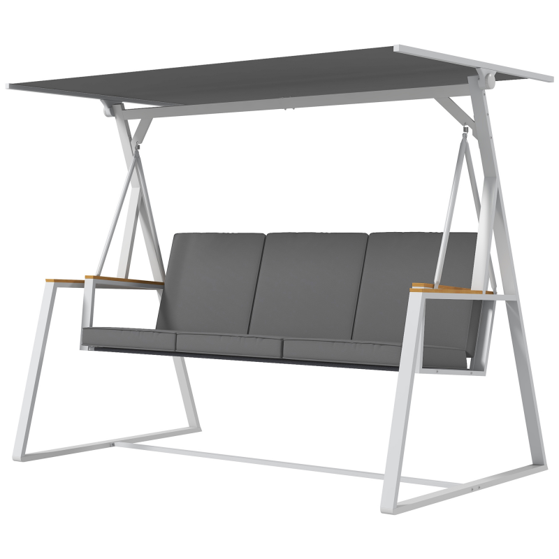 Outsunny Terrassenschaukel für 3 Personen mit verstellbarem Sonnendach mit Matratze aus Stahlrahmen Gesamtmaße 205L x 130B x 175H cm Dunkelgrau Aosom – Bild 1 von 2
