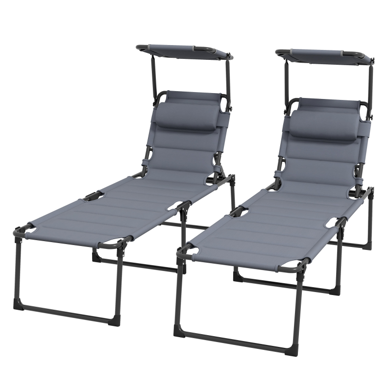 Outsunny 2er-Set Sonnenliegen, klappbare Liegestühle mit großem Komfort, verstellbare Sonnenschutztasche, mehrere Positionen, grau Aosom – Bild 1 von 2