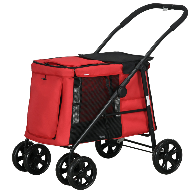 PawHut Hundekinderwagen zusammenklappbar Haustier Hund Katze Kissen inklusive Räder mit Bremse 600D Oxford-Stoff Stahl 102 x 62 x 105 cm rot Aosom – Bild 1 von 2