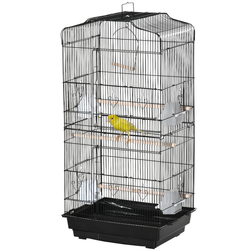 Pawhut Vogelkäfig Vogelvoliere mit Futtertrögen, Sitzstangen, herausnehmbarem Kotbrett, Käfig für Kanarienvögel, Wellensittiche, Papageien 46,5 x 35,5 x 92 cm schwarz Aosom – Bild 1 von 2