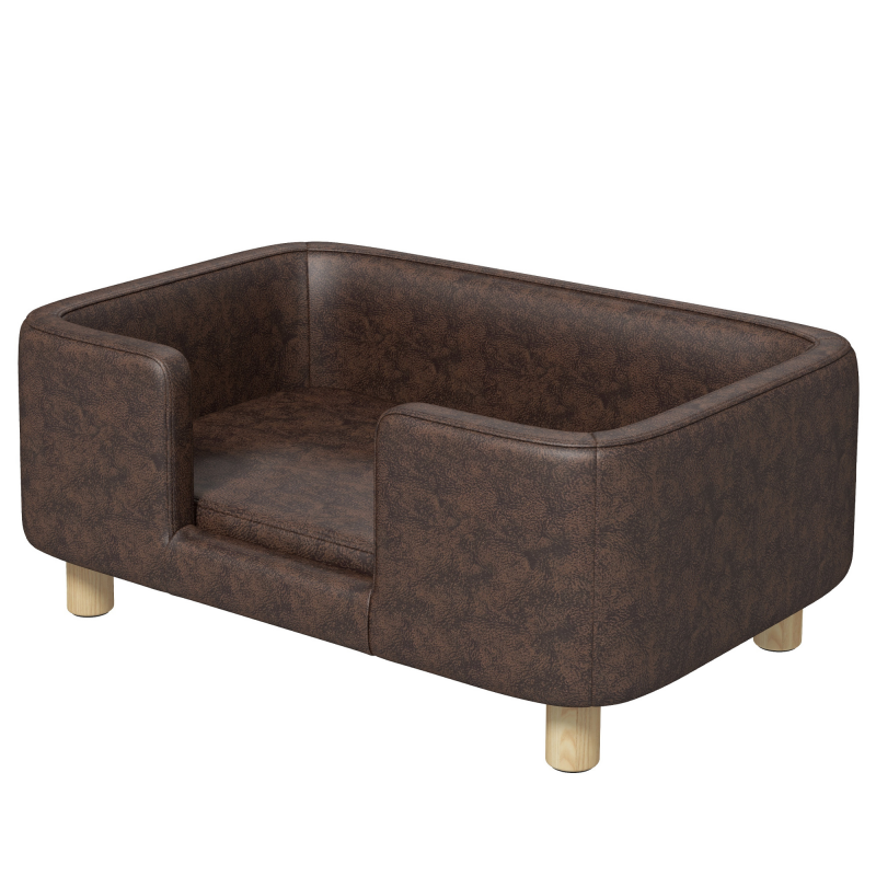 PawHut Hundesofa Hundekissen Katzenbett mit weichem Rand massiven Holzbeinen Gesamtmaße 74 x 48,5 x 31 cm Mikrofaserbezug in Schokolade Aosom – Bild 1 von 2