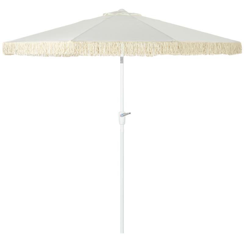Outsunny Sonnenschirm für den Garten, gerader Sonnenschirm, neigbarer Außenschirm mit Fransenvolants und Kurbel, 8 Rippen, Ø 2,65 x 2,45 H m, Weiß Aosom – Bild 1 von 2