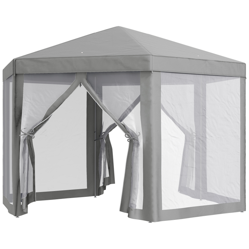 Outsunny Tonnelle barnum Empfangszeltlaube hexagonal gemütlicher Stil Metall Polyester Grau Aosom – Bild 1 von 2