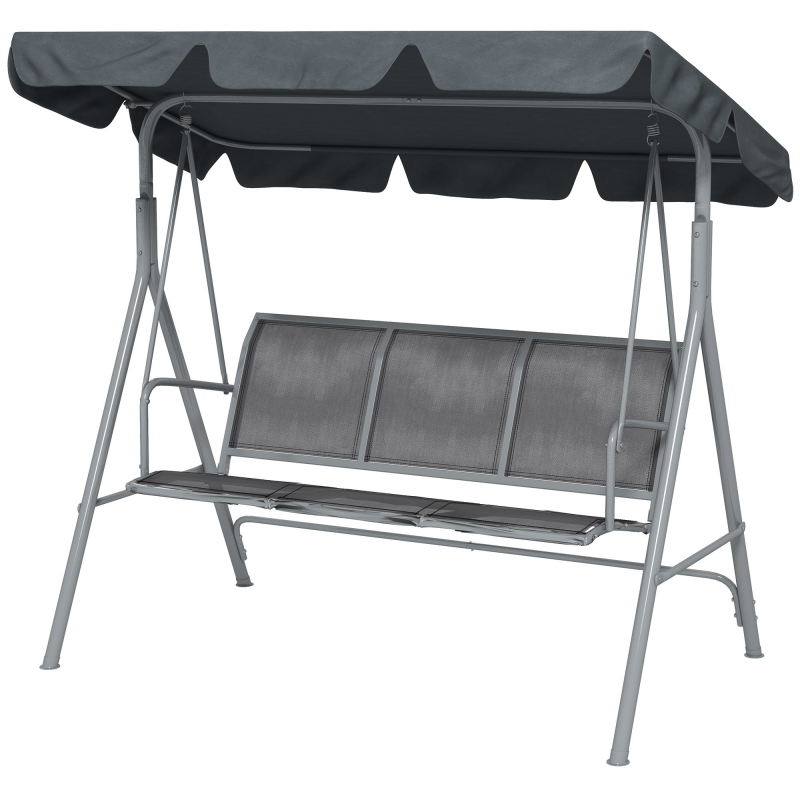 Outsunny Gartenliege 3 Personen Hochkomfortables wasserdichtes verstellbares Dach Ergonomische Sitz- und Rückenlehne Stahl Textilene Grau Aosom – Bild 1 von 2