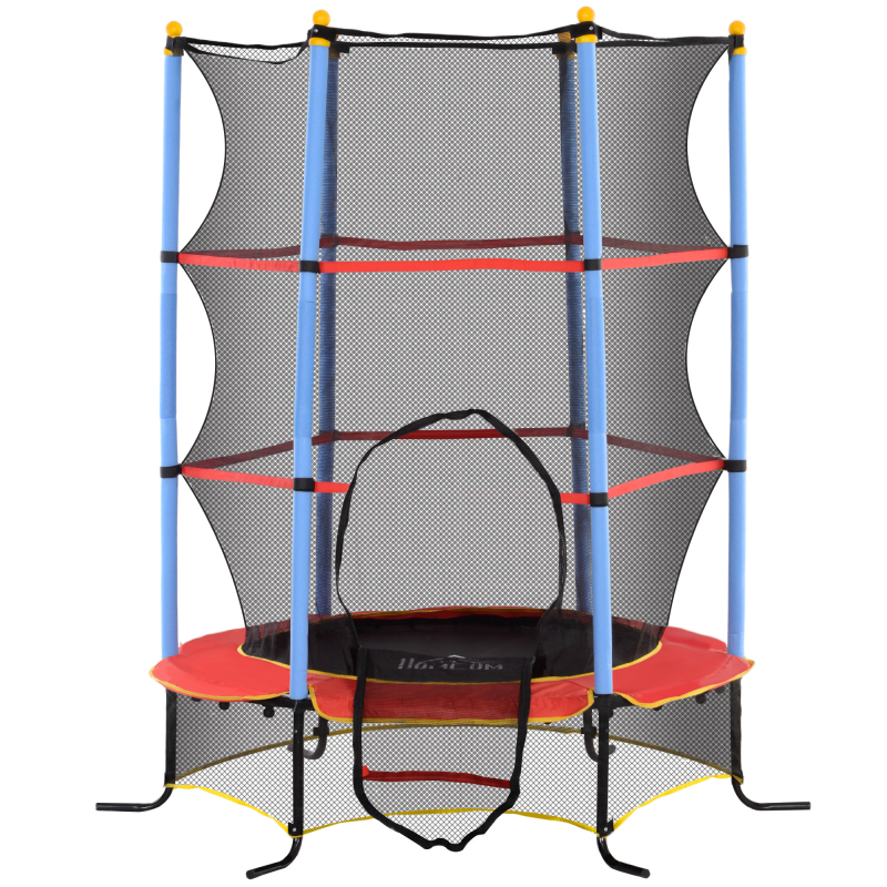 HOMCOM Kindertrampolin Ø 1,75 × 1,90H m Sicherheitsnetz Reißverschlusstür Federabdeckung 6 gepolsterte Pfosten Inklusive Schwarz Rot Blau Aosom – Bild 1 von 2