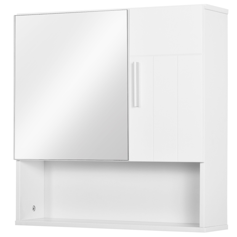 kleankin Wandspiegel-Badezimmerschrank mit Türen und verstellbarem Regal - Abmessungen 54L x 15,2B x 55,3H cm weiß Aosom – Bild 1 von 2