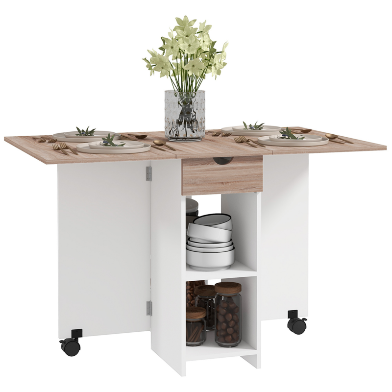 HOMCOM Ausziehbarer Esstisch, klappbarer Küchentisch, für 2 bis 4 Personen, ausziehbarer Tisch mit 2 Klappen, für kleine Räume, rechteckig, modernes Design, Eiche Aosom – Bild 1 von 2