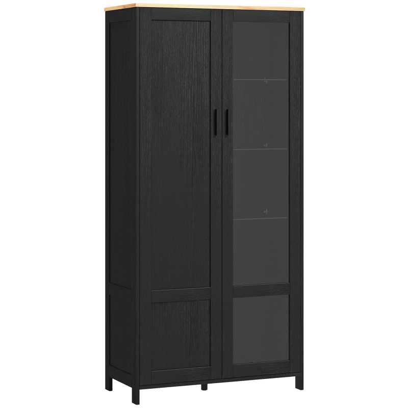 HOMCOM Küchenchrank, Küchenbuffet, Vitrine, Aufbewahrungsschrank mit 2 Türen, davon eine verglast, mit höhenverstellbaren Regalen und 9 Fächern, 76 x 36 x 160 cm - Schwarz Aosom – Bild 1 von 2
