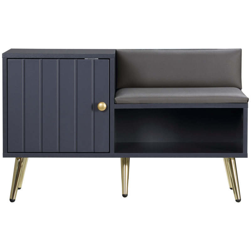 HOMCOM Schuhschrank Schuhablage im Art-Déco-Stil Schrank Fach Ablage synthetischer Bezug goldener Stahl 80 x 33 x 49 cm grau Aosom – Bild 1 von 2