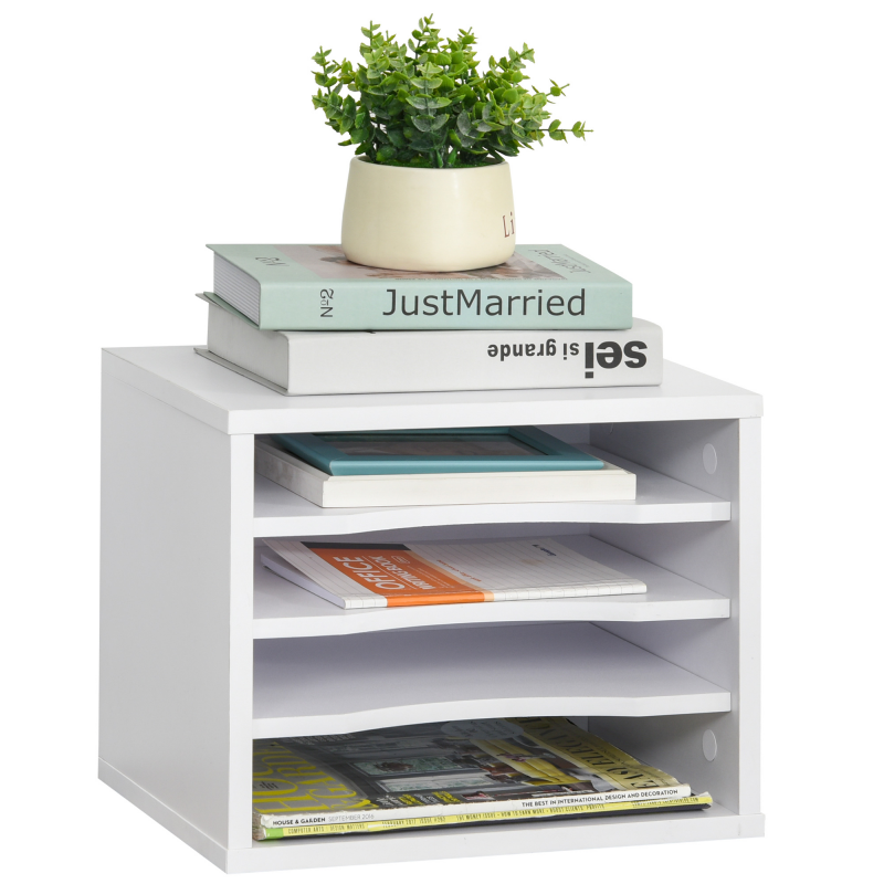 Vinsetto Schreibtischorganisator aus weißem Holz mit 4 Ebenen für Büromaterial, Druckerablage, Abmessungen 35,5B x 25T x 28,6H cm Aosom – Bild 1 von 2