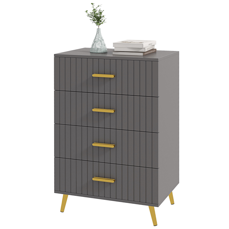 HOMCOM Kommode 4 Schubladen Aufbewahrungsmöbel Schlafzimmer mit goldfarbenen Aluminiumbeinen, 60L x 40B x 90H cm, grau Aosom – Bild 1 von 2