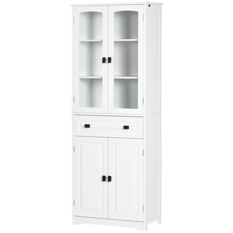 HOMCOM Küchenschrank Buffet hoch 4 Türen davon 2 Glastüren und 1 Schublade Höhe 160 cm mit Regalen - aus Holz - Weiß Aosom – Bild 1 von 2