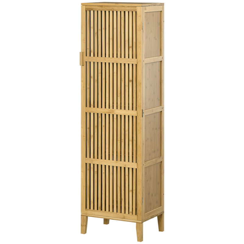 HOMCOM Bambus Aufbewahrungsschrank mit 4 Ebenen und Lamellentürdesign für Badezimmer Schlafzimmer Wohnzimmer 40 x 30 x 140 cm Aosom – Bild 1 von 2