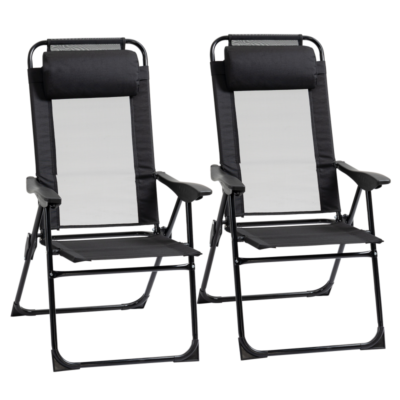 Outsunny Set mit 2 Gartenstühlen Basic-Set mit 2 klappbaren Stühlen, Campingstuhl, Balkonstuhl, Armlehne, verstellbare Rückenlehne in 5 Positionen, abnehmbares Kissen, Oxford-Gewebe, Textilene, Schwarz Aosom – Bild 1 von 2
