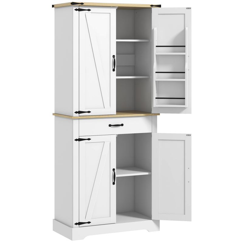 HOMCOM Küchenschrank Buffet Küche Vorratsschrank Aufbewahrung, mit 4 Türen, 6 Türregale, 1 Schublade und verstellbaren Regalen, multifunktional, 76,5 x 40 x 181 cm, weiß Aosom – Bild 1 von 2