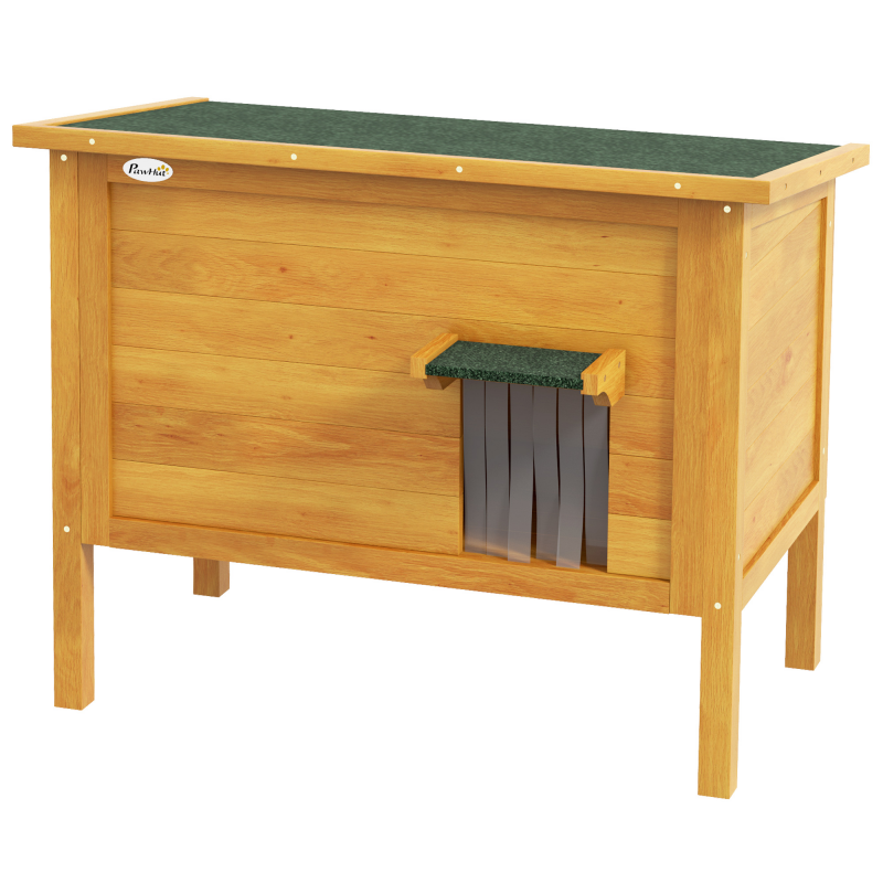 PawHut Katzenhaus Nische für draußen aus erhöhtem Holz mit klappbarem Dach, isoliert mit Asphaltdach, 85 x 50 x 68,5 cm, naturgrün Aosom – Bild 1 von 2