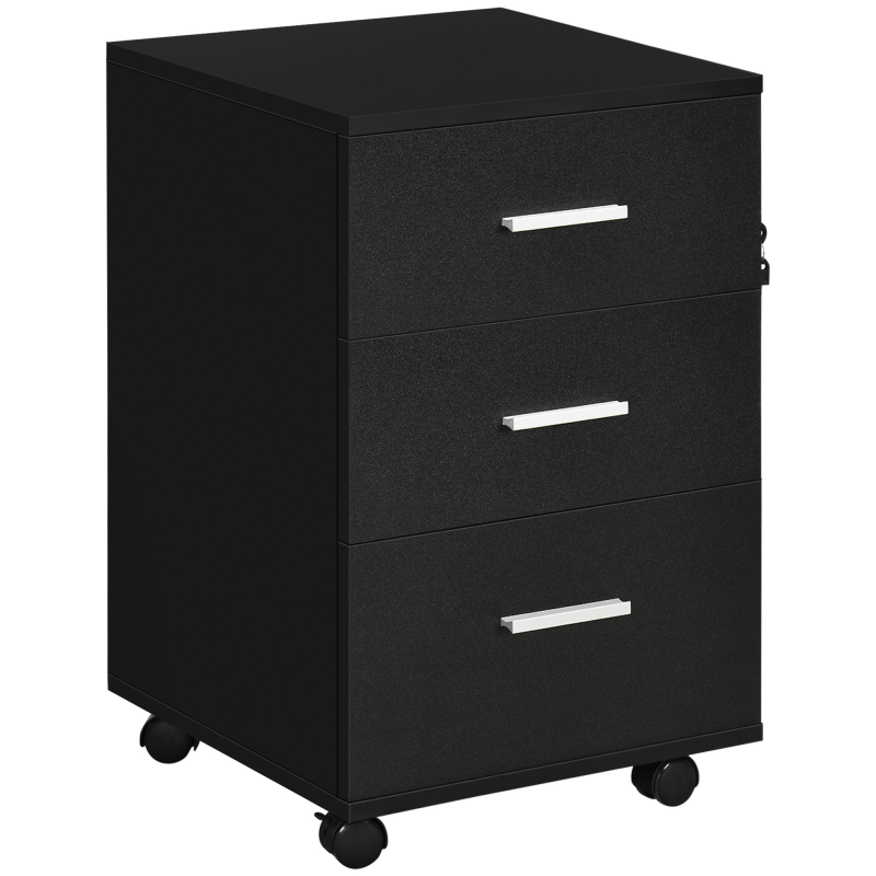 Vinsetto Büroschrank Büroaufbewahrung auf Rollen 3 abschließbare Schubladen 40 x 40 x 61,5 cm Schwarz Aosom – Bild 1 von 2