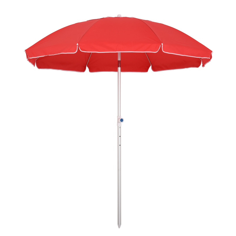 Outsunny Strand Sonnenschirm neigbarer achteckiger Ø 180 cm hochdichtes Polyester-Gewebe UV-Schutz höhenverstellbarer Aluminiummast inkl. Tragetasche rot Aosom – Bild 1 von 2