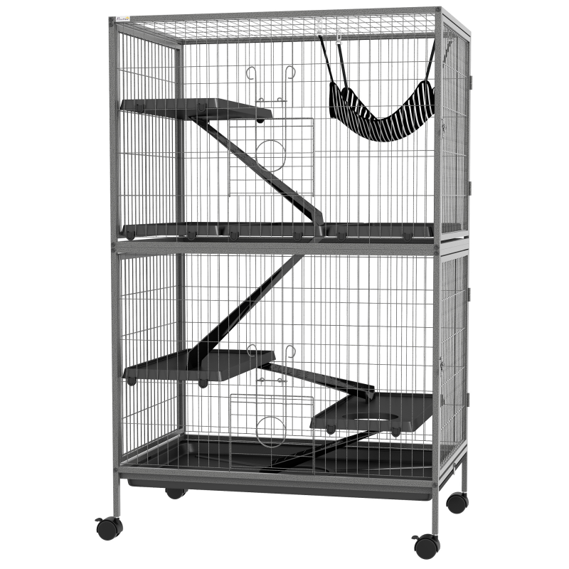 Pawhut Käfig für Nager Multifunktional 4 Plattformen 3 Rampen 4 Türen Abm. 80L x 52B x 128H cm Stahl Grau Silbern Schwarz Aosom – Bild 1 von 2