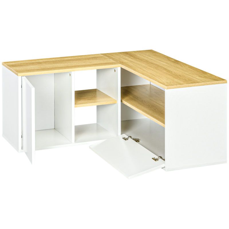 HOMCOM Eck-TV-Möbel Fernsehschrank bis zu 40 Zoll mit Stauraum in heller Holzoptik und Weiß Aosom – Bild 1 von 2