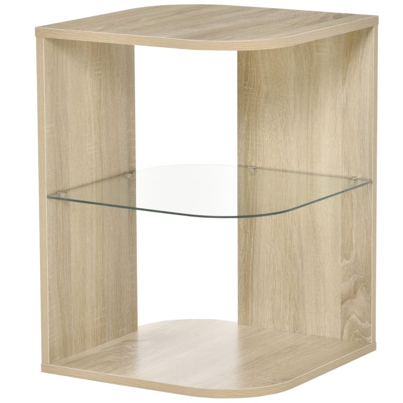 HOMCOM Beistelltisch Blumenhocker Design Zeitgenössisch Sofatisch Glasregal Naturholz Aosom – Bild 1 von 2
