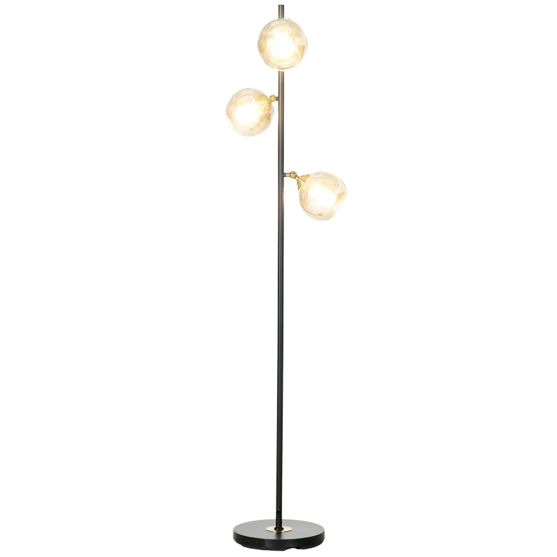 HOMCOM Stehlampe im Wohnzimmer aus Metall mit 3 Chrom-Metalllampenschirmen 40W Ø 36 x 162H cm Schwarz und Grau Aosom – Bild 1 von 2